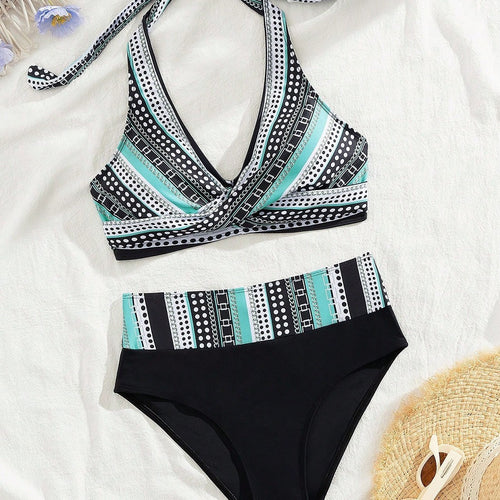 Damen Hochtailliertes Bikini-Set mit modischem Wickel-Oberteil Drune