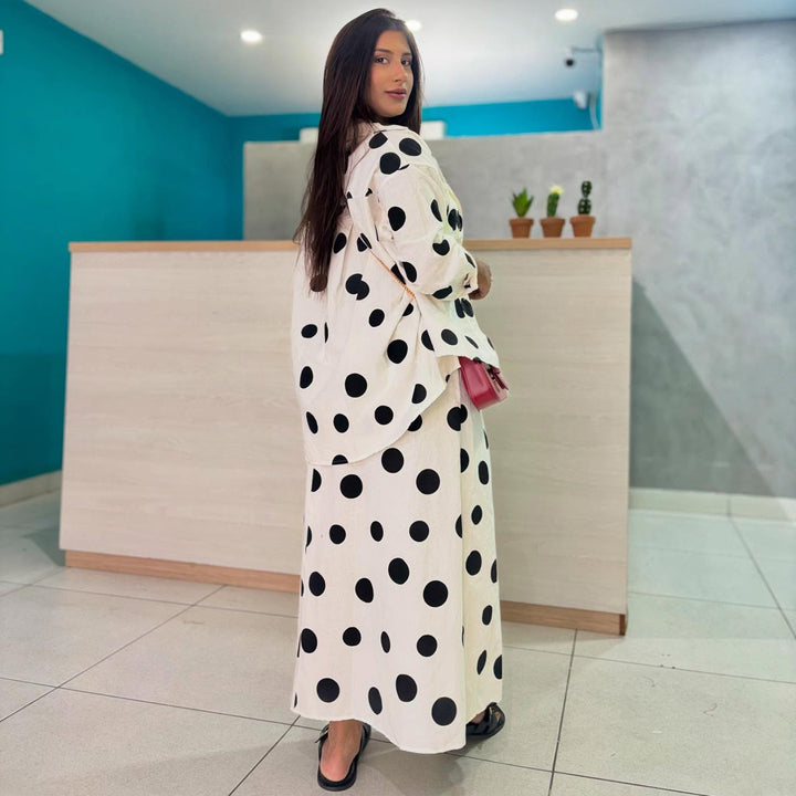 Damen Maxikleid mit stilvollem Punktedesign und lässigem Sakko Drune