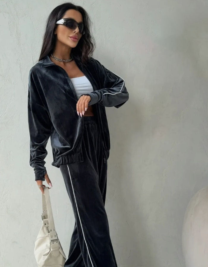 Damen modischer Velours-Loungewear-Trainingsanzug Drune
