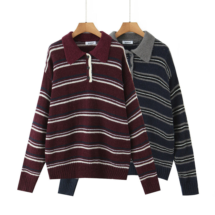 Damen lässiger Strickpullover mit stylischem Kragen Drune