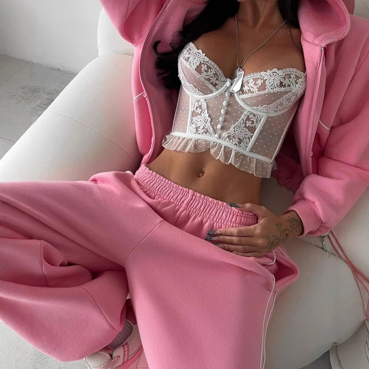 Damen nan weites Oversize-Trackset mit Reißverschluss-Kapuzenjacke und extraweiter Loungehose Drune