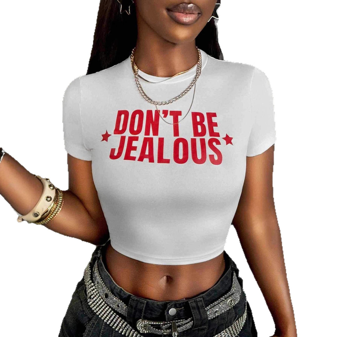 Damen Crop-T-Shirt mit modernem Statement-Print und figurbetontem Schnitt Drune