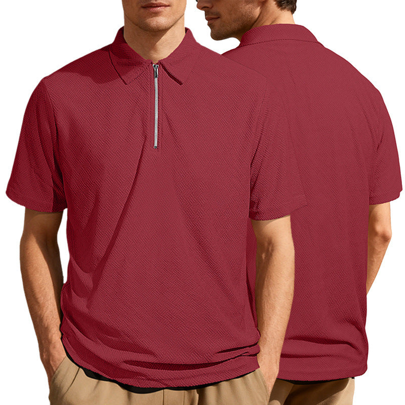 Herren nan schmal geschnittenes Halbzip-Polo mit feiner Fischgrät-Jacquardstruktur Drune