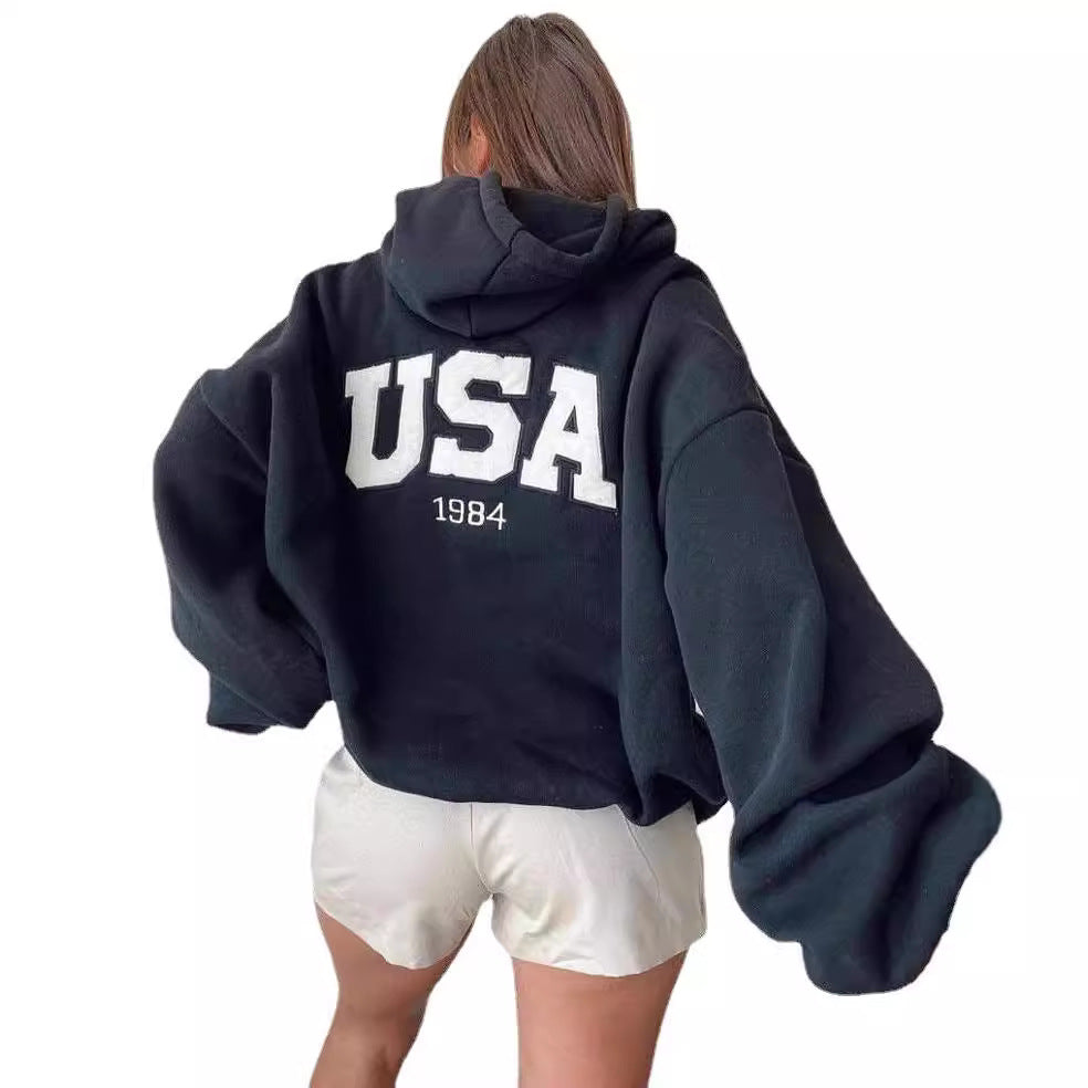 Damen Oversized Kapuzenpullover mit auffälligem Logo Drune