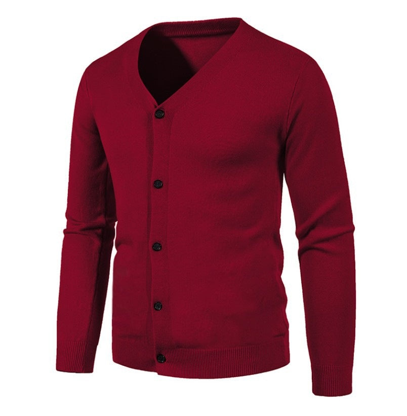 Herren stilvolle Strickjacke mit tiefem V-Ausschnitt und Knopfleiste Drune