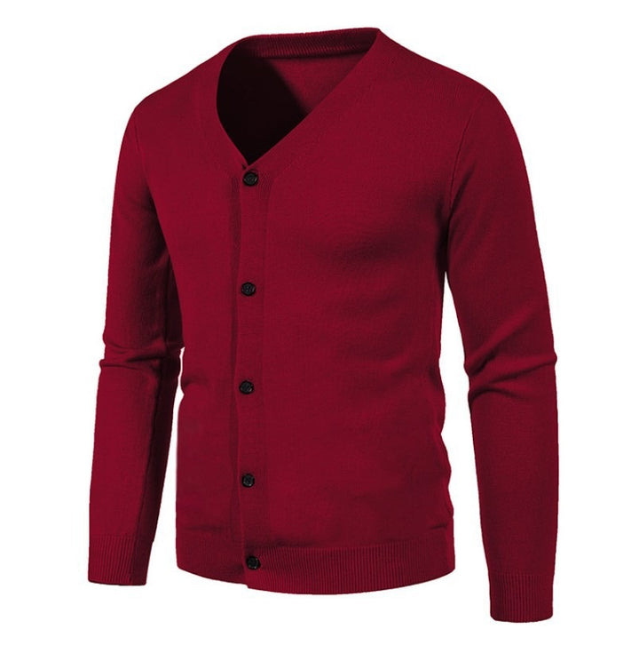 Herren stilvolle Strickjacke mit tiefem V-Ausschnitt und Knopfleiste Drune