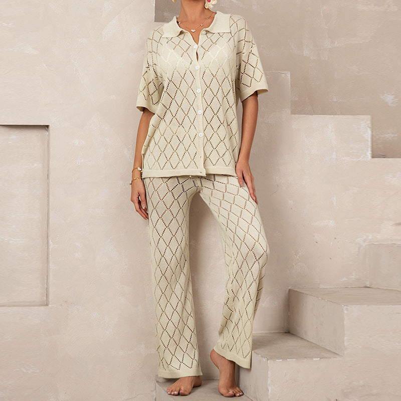Damen elegantes Strickanzug mit modischem Rautenmuster und lockerer Passform Drune