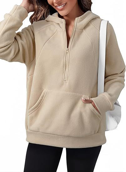 Damen Fleece Kapuzenshirt mit praktischer Kängurutasche Drune