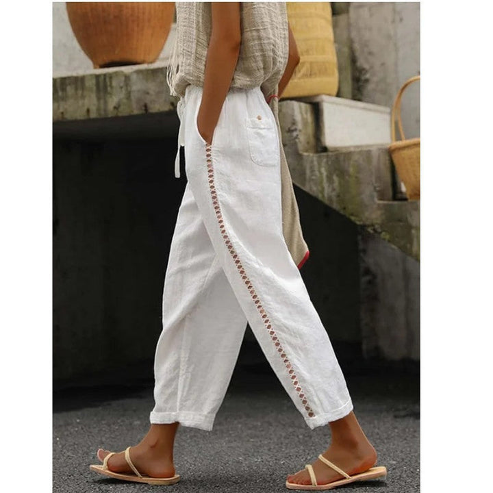 Damen Leinenhose mit seitlichen Spitzenakzenten und lässigem Schnitt Drune