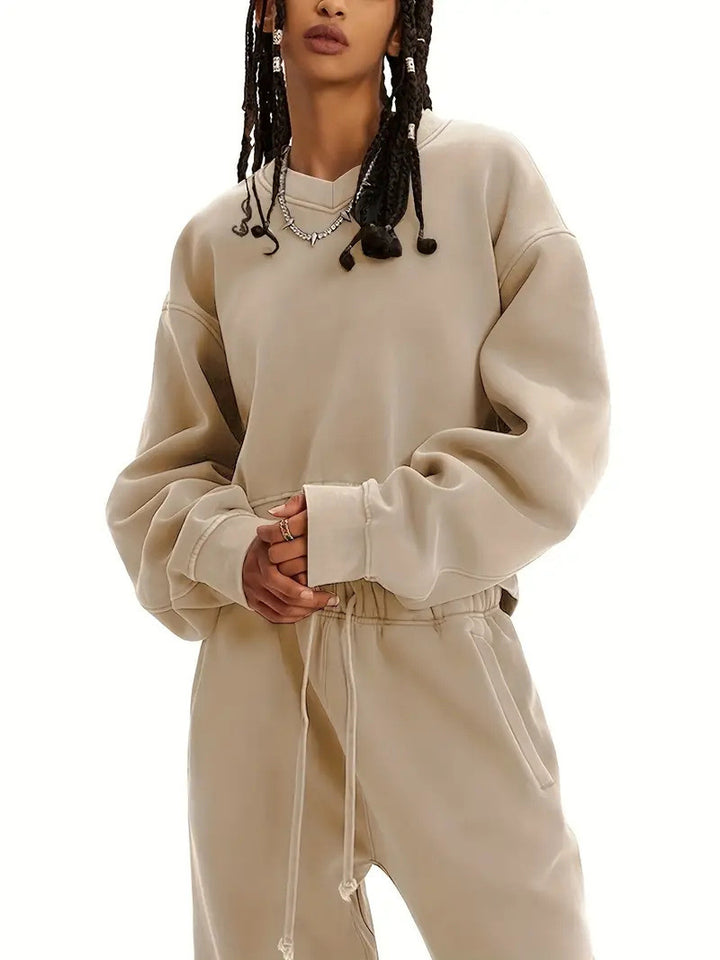 Damen lässiger Oversized Pullover mit elastischen Bündchen Drune