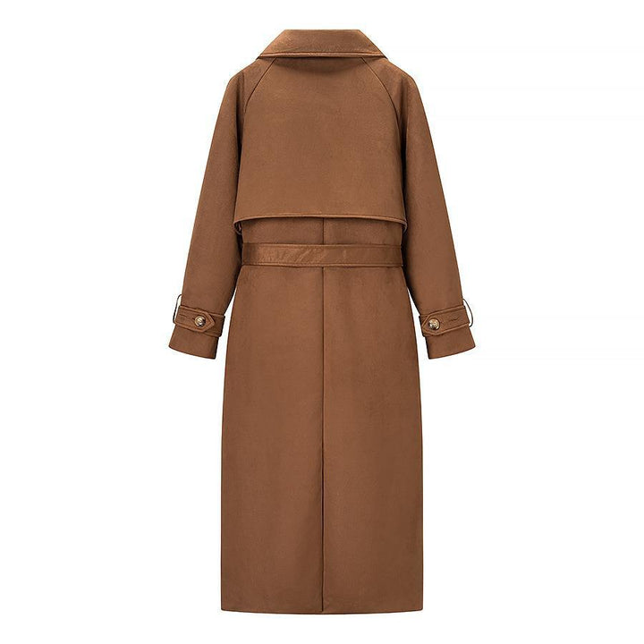 Damen Tragbare Wildleder-Trenchcoat mit Gürtel und großen Taschen Drune