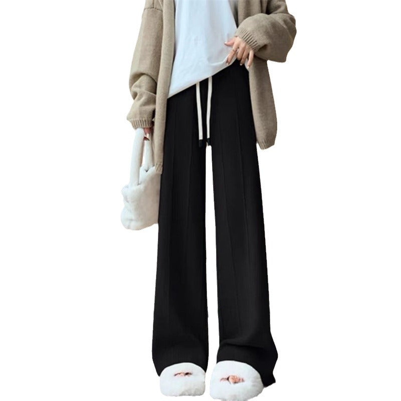 Damen Bequeme Weite Hose mit Elastischem Bund und Seitentaschen Drune