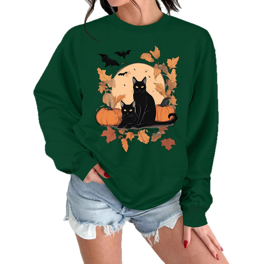 Damen Sweatshirt mit herbstlichem Katzen- und Kürbisdesign Drune