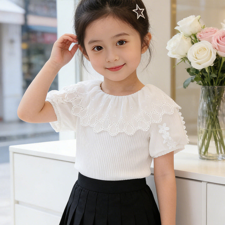 Mädchen modische Bluse mit voluminösem Tüllkragen und eleganten Details Drune