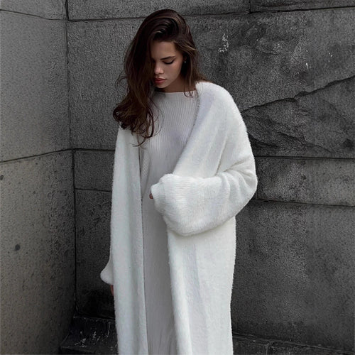 Damen Flauschiger Cardigan mit überschnittenen Schultern Drune
