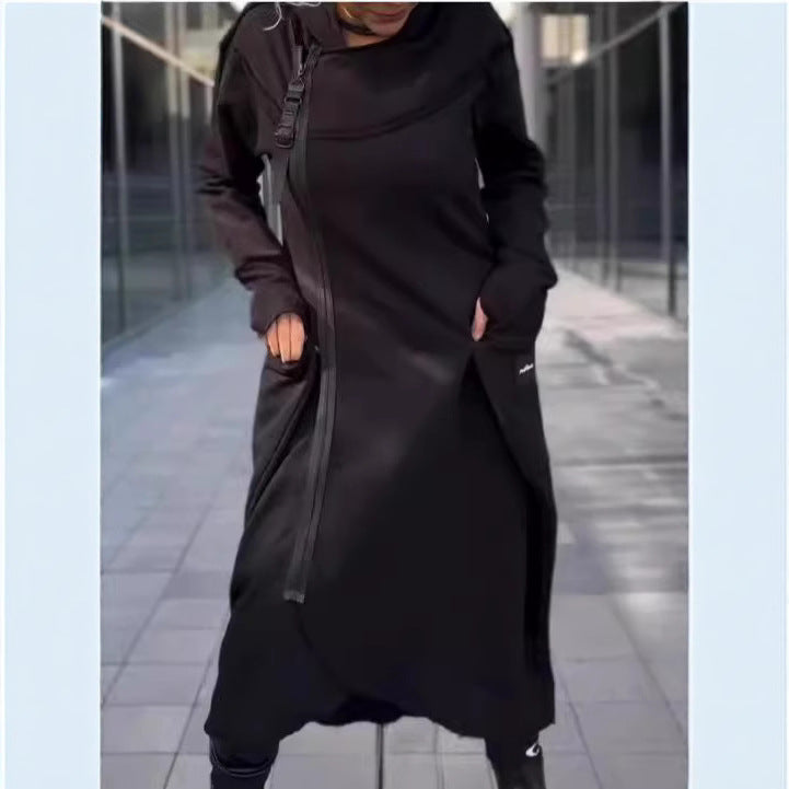 Damen modischer Kapuzenmantel mit seitlichen Taschen und asymmetrischem Saum Drune