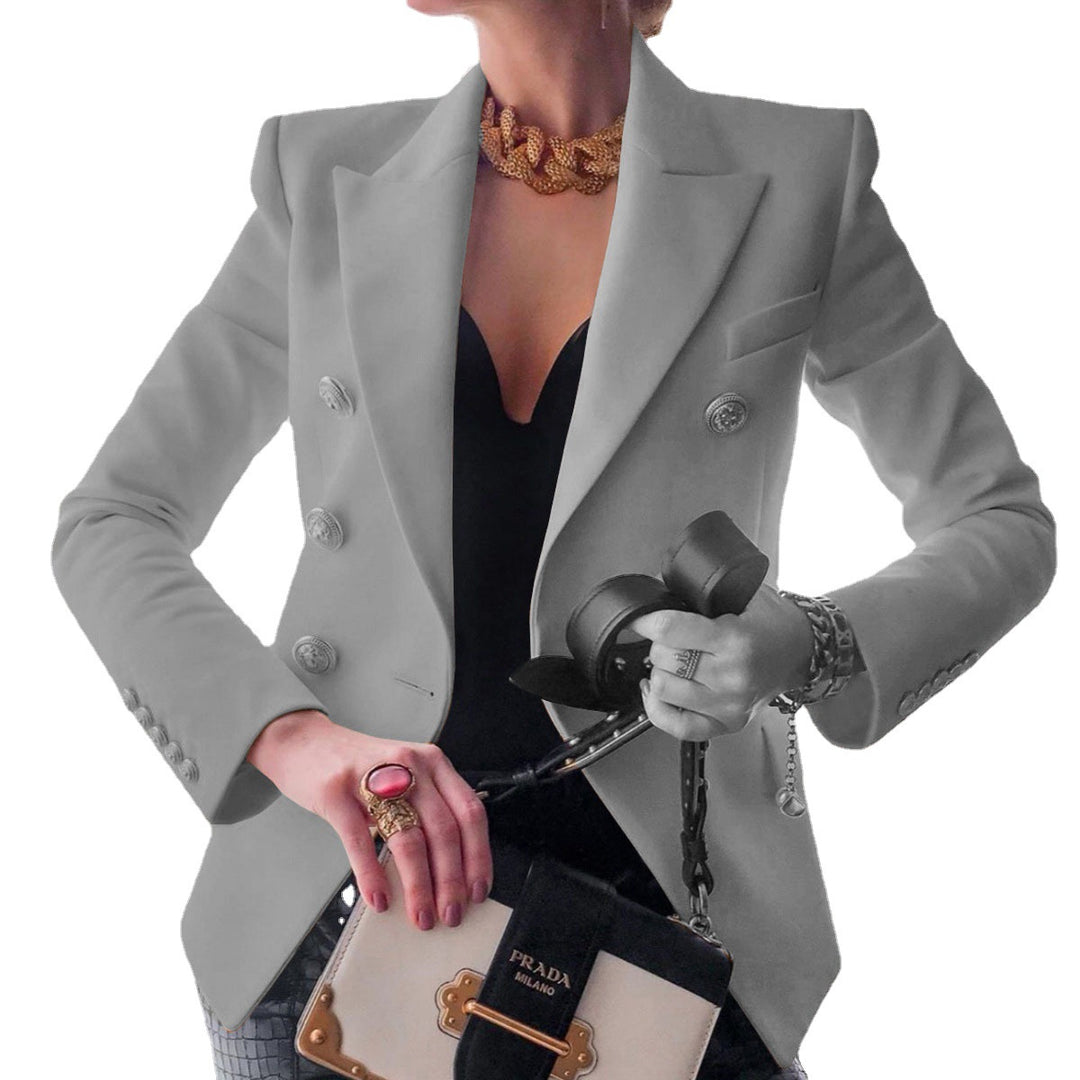 Damen eleganter Double-Breasted Blazer mit goldenen Knöpfen Drune