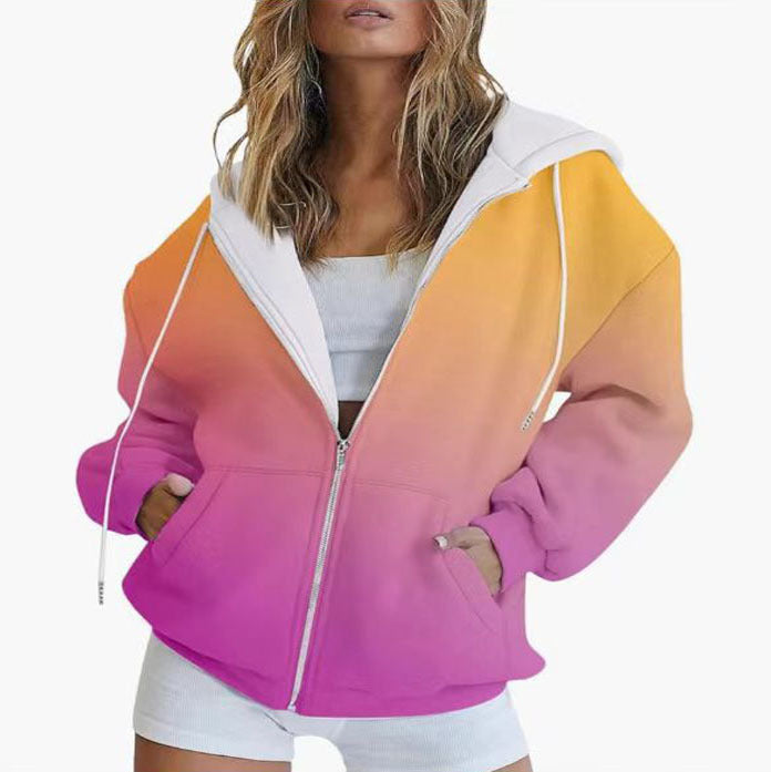 Damen Oversized Kapuzenjacke mit Farbverlauf und praktischen Taschen Drune
