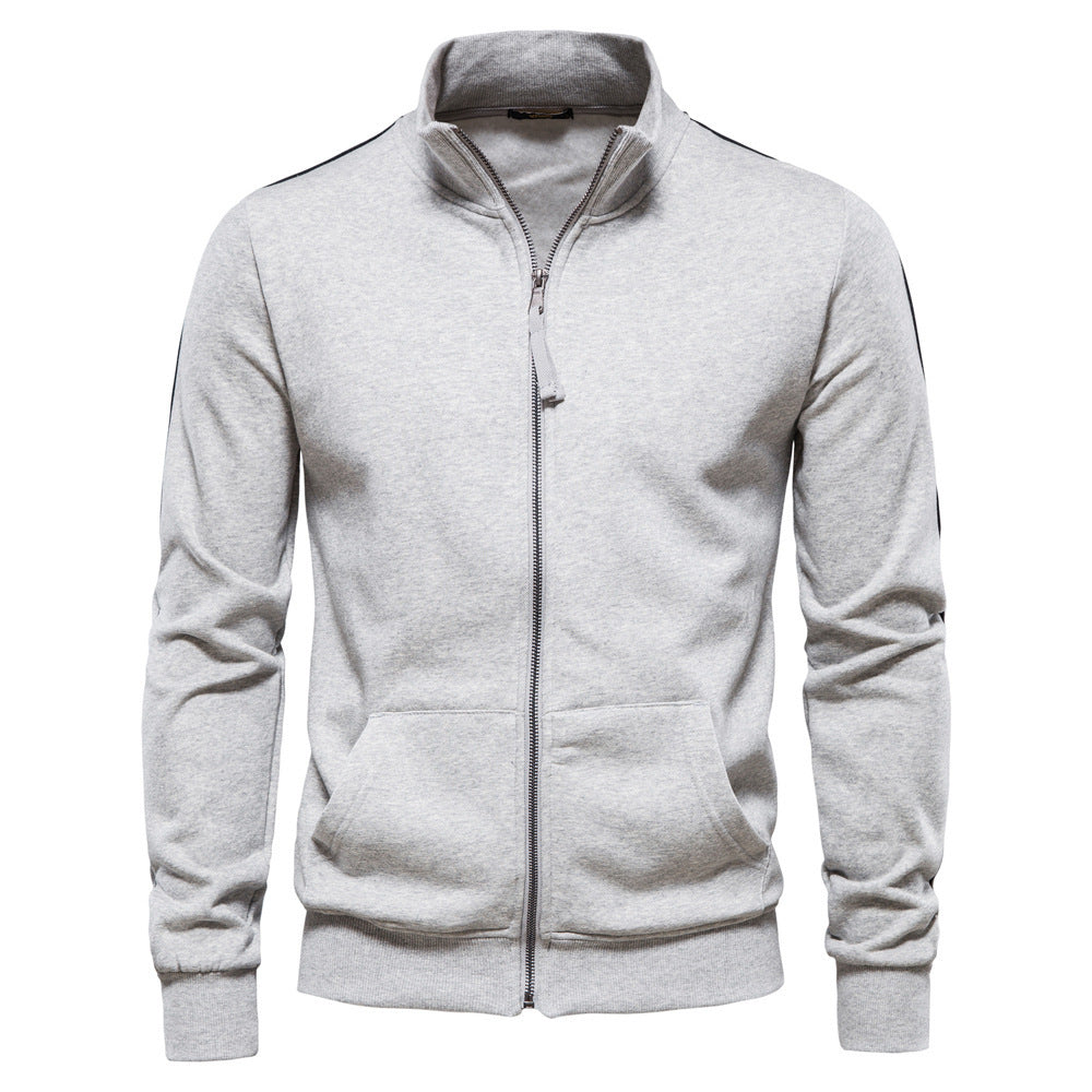 Herren nan sportive Baumwoll-Sweatjacke mit Stehkragen und Kängurutaschen Drune
