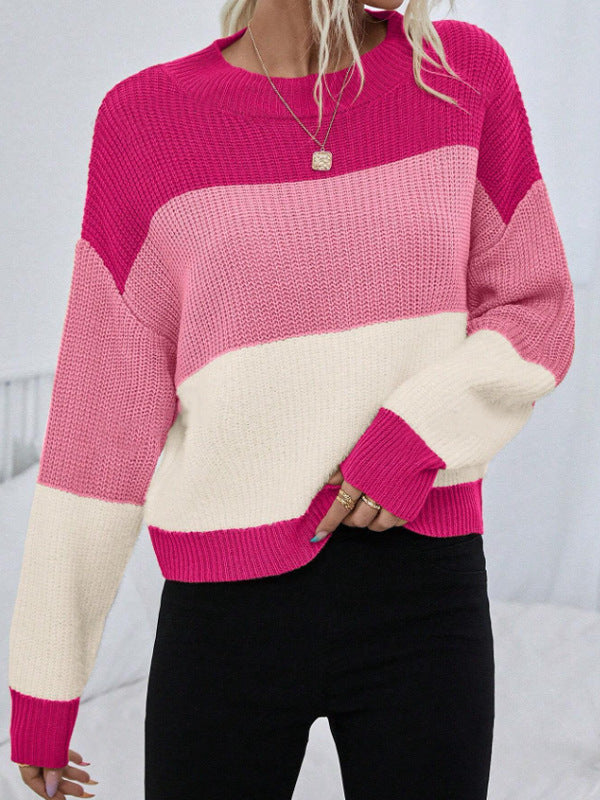 Damen modischer Oversized-Pullover mit trendigem Streifenmuster Drune