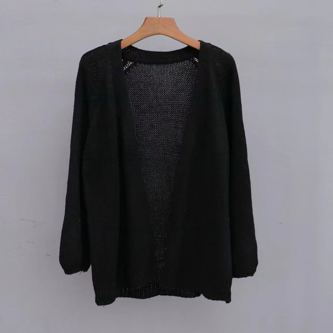 Damen lässige Strickjacke mit offenem Design und luftiger Maschenstruktur Drune