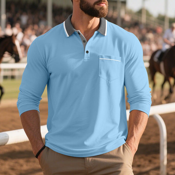 Herren Langarm Polo-Shirt aus atmungsaktivem Stoff mit modernem Kragen Drune
