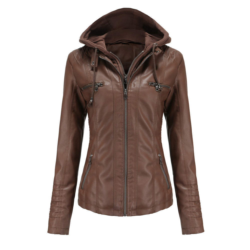 Drune | Lederjacke - Mit Kapuze - Figurbetonter Schnitt - Vielseitig & Stylisch