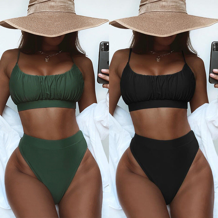 Damen Hochtailliertes Bikini-Set mit gerafftem Oberteil Drune