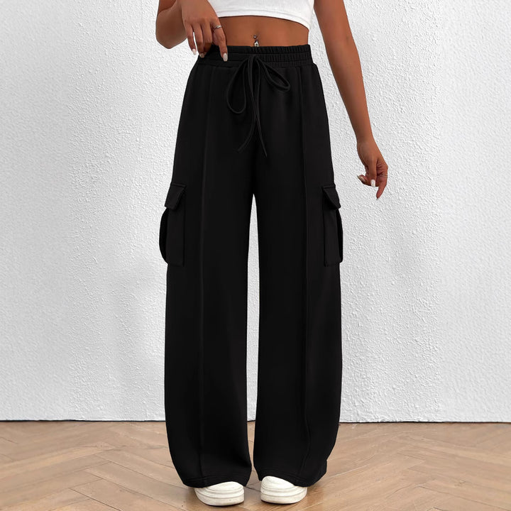 Damen breite Cargo-Hose mit elastischem Taillenbund und praktischen Taschen Drune