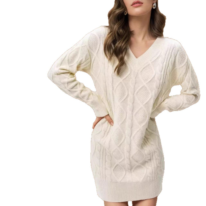 Damen Strickkleid mit tiefem V-Ausschnitt und strukturiertem Design Drune