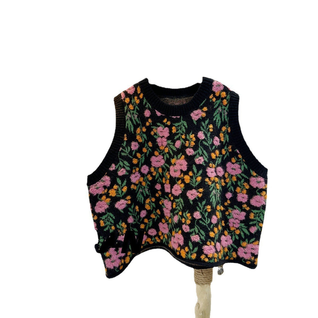 Damen lockerer Strickpullover mit floralem Muster Drune