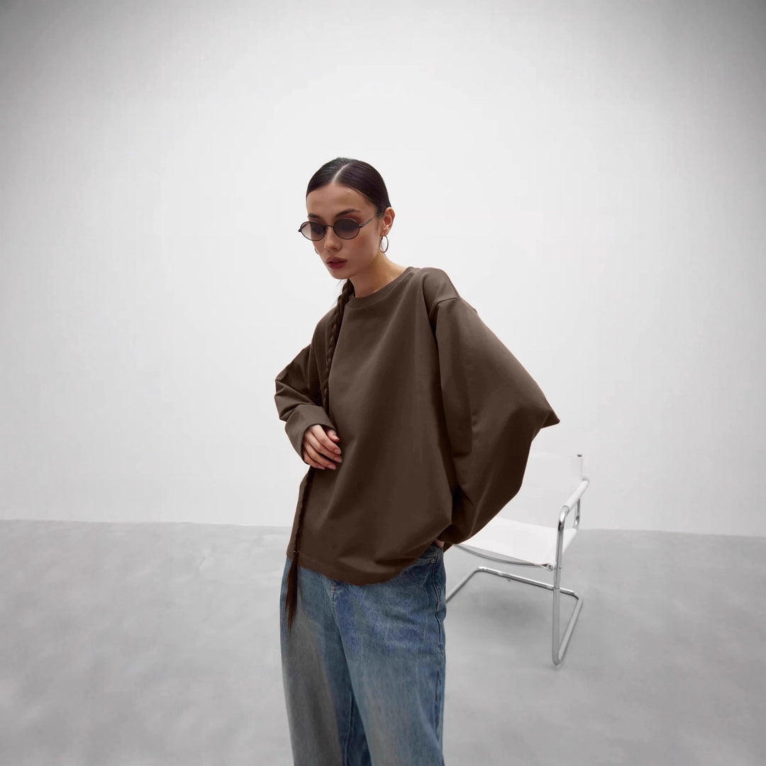 Damen lässiges Langarmshirt mit Rundhalsausschnitt und weichem Baumwollstoff Drune