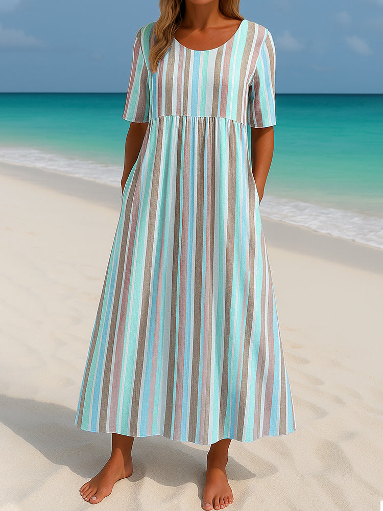Damen lässiges Maxikleid mit hellen Streifen Drune