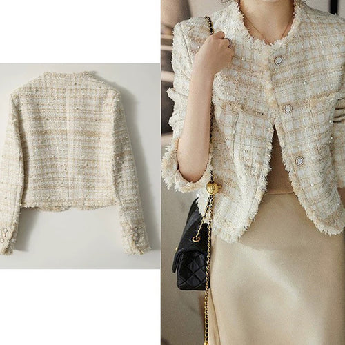 Damen Tweed Boucle Jacke mit schicker Knopfdetails Drune