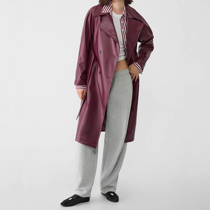 Damen Kunstleder-Trenchcoat mit elegantem Schnitt Drune