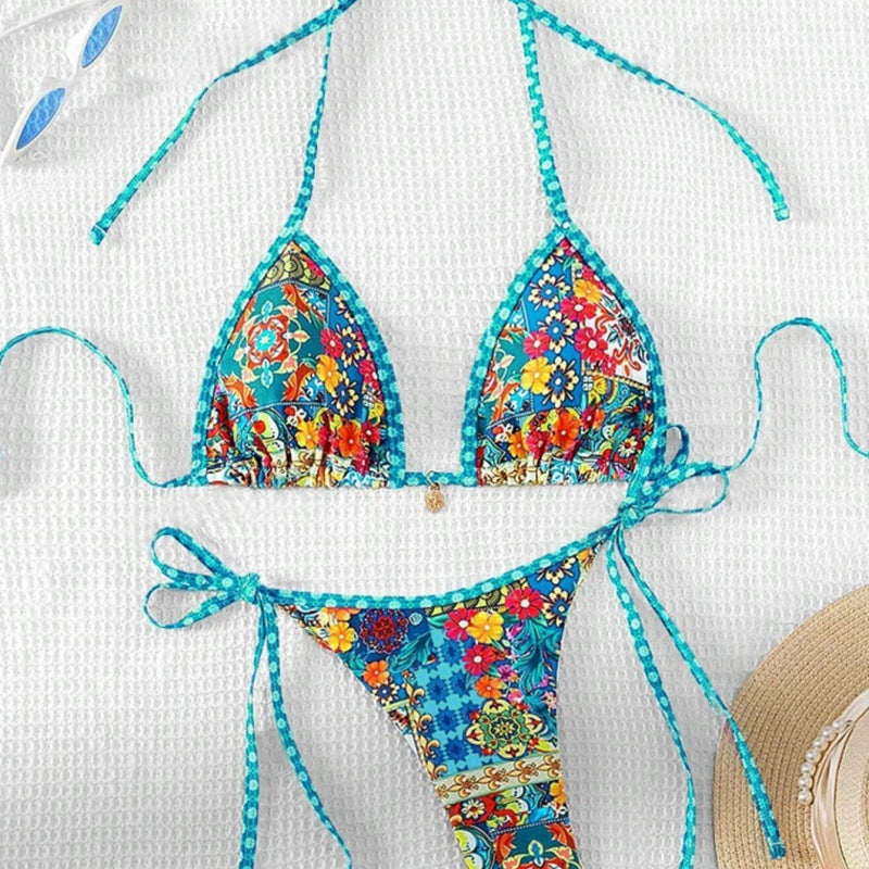 Damen Triangel-Bikini mit floralem Design und verstellbaren Bändern Drune