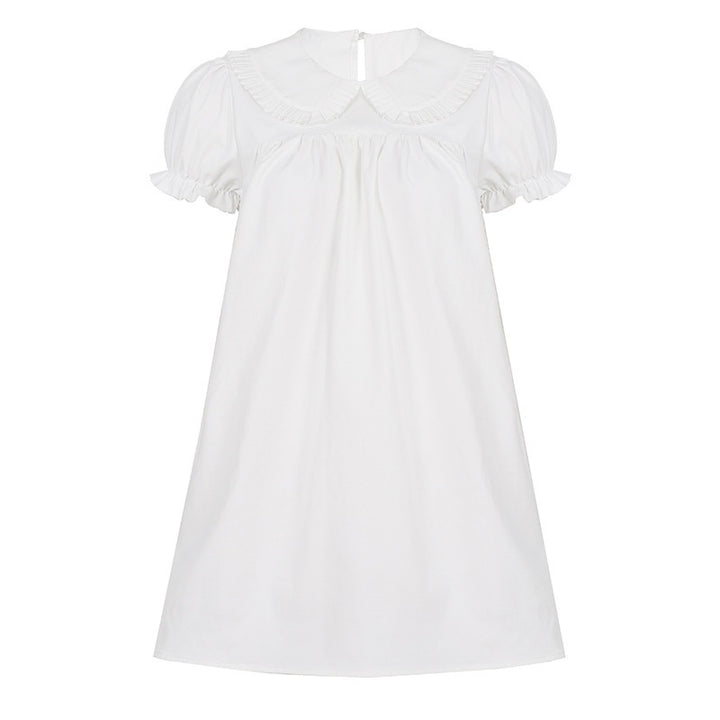 Damen elegantes Baumwollkleid mit Rüschendetails und herausragendem Kragen Drune