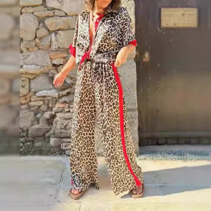 Damen eleganter Leoprint-Jumpsuit mit weiten Beinen und lockerer Passform Drune