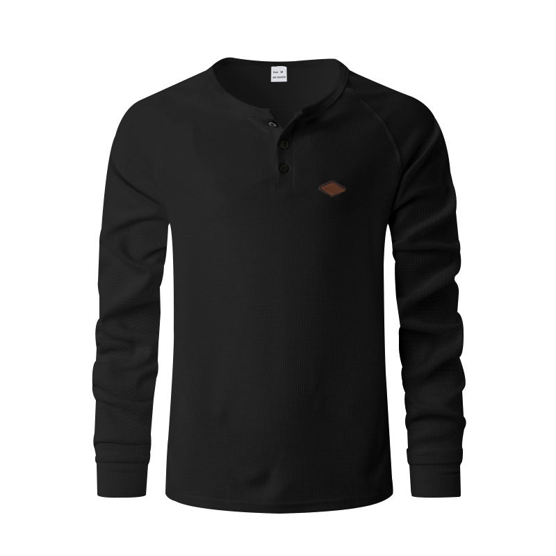 Herren Langarm-Henley-Shirt aus atmungsaktivem Baumwollmix mit strukturiertem Design Drune