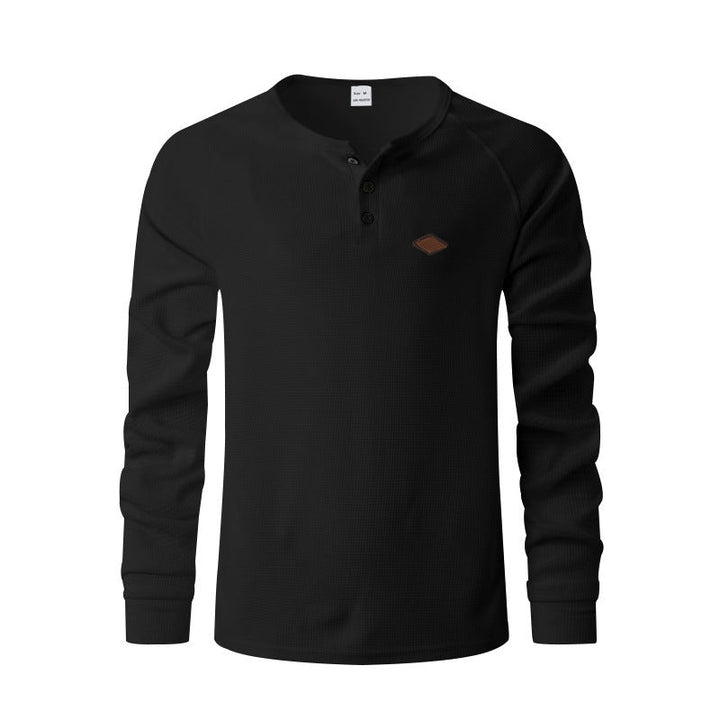 Herren Langarm-Henley-Shirt aus atmungsaktivem Baumwollmix mit strukturiertem Design Drune