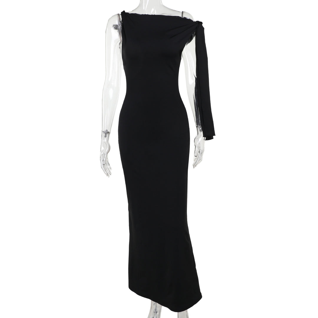 Damen Elegantes Maxikleid mit asymmetrischem Ärmel und figurformendem Schnitt Drune
