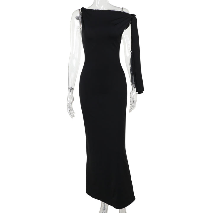 Damen Elegantes Maxikleid mit asymmetrischem Ärmel und figurformendem Schnitt Drune