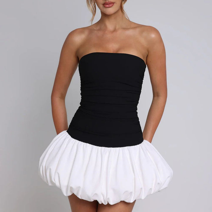 Damen Minikleid mit schulterfreiem Design und voluminösem Rock Drune