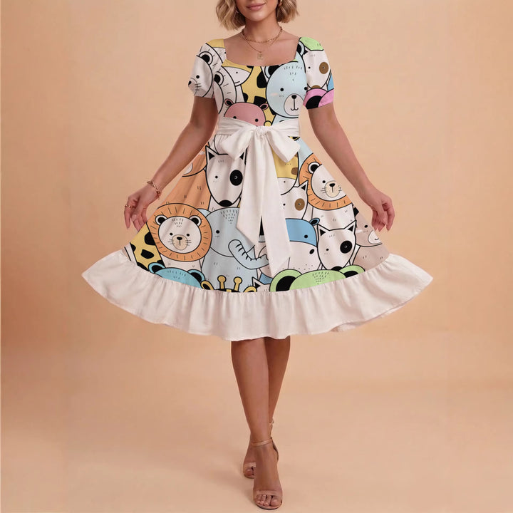 Damen schickes Glitzerkleid mit tailliertem Schnitt und Rüschensaum Drune