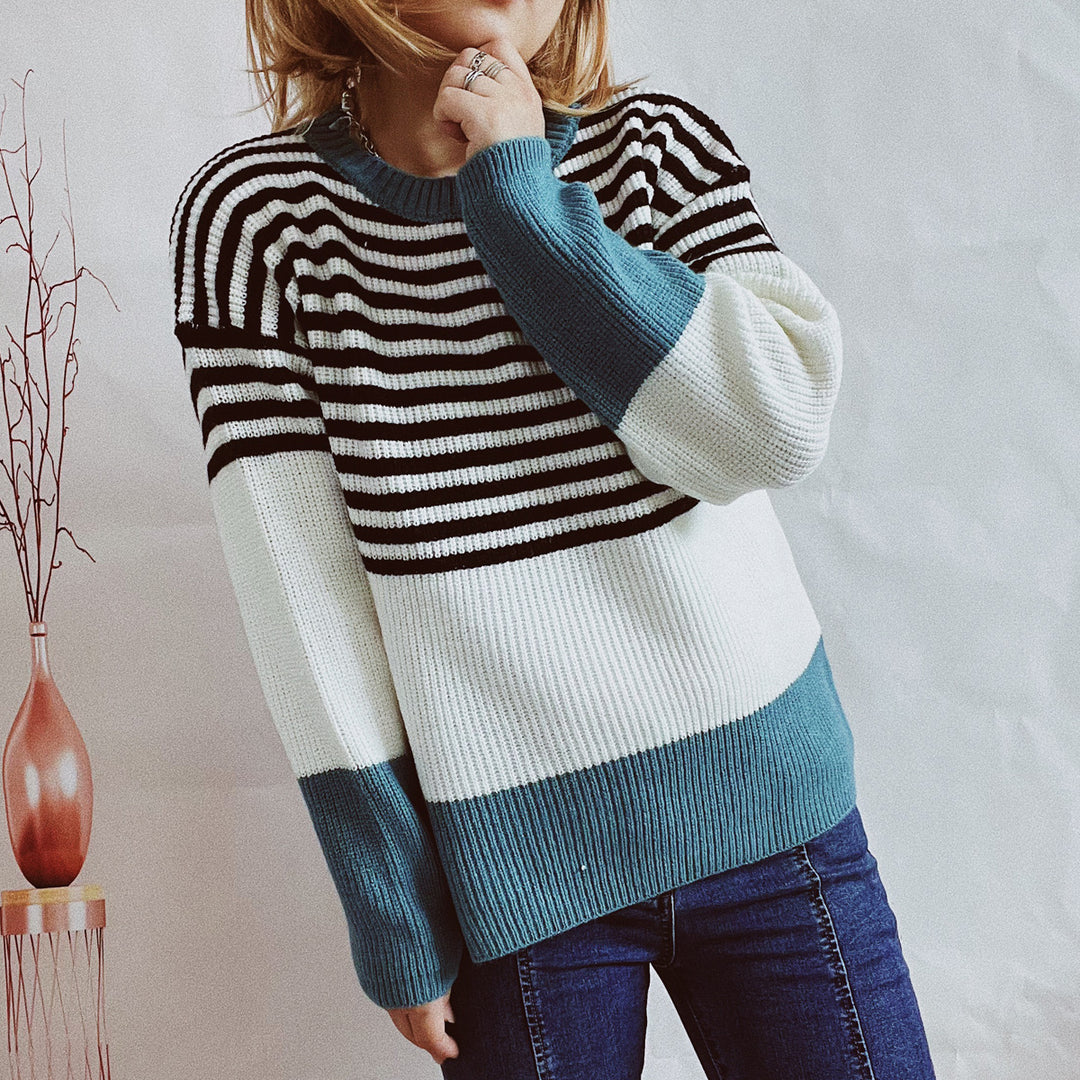 Damen trendy gestreifter Pullover mit modernen Akzenten und komfortablem Schnitt Drune