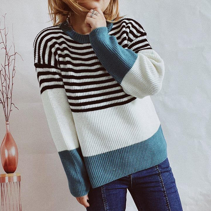 Damen trendy gestreifter Pullover mit modernen Akzenten und komfortablem Schnitt Drune