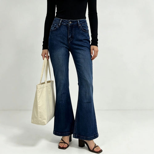 Damen nan High-Waist Flared-Jeans mit taillierendem Bund und weitem Schlag Drune