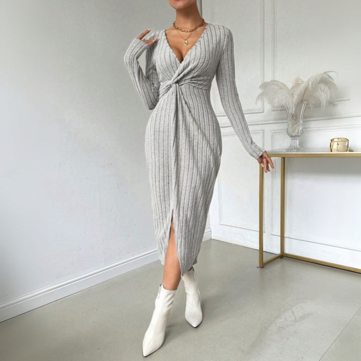 Damen figurbetontes Midi-Kleid mit Twist-Detail und seitlichem Schlitz Drune
