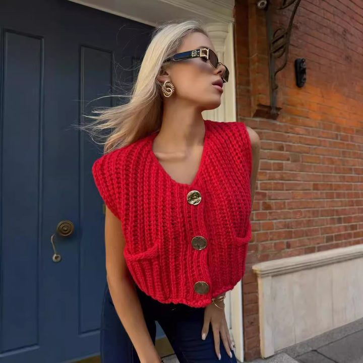 Damen Strickweste mit Taschen Drune