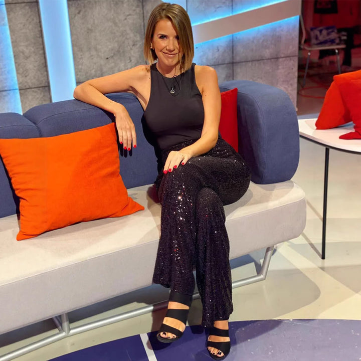Damen Glitzernde Palazzo-Hose mit schimmernden Pailletten und weit geschnittenem Bein Drune